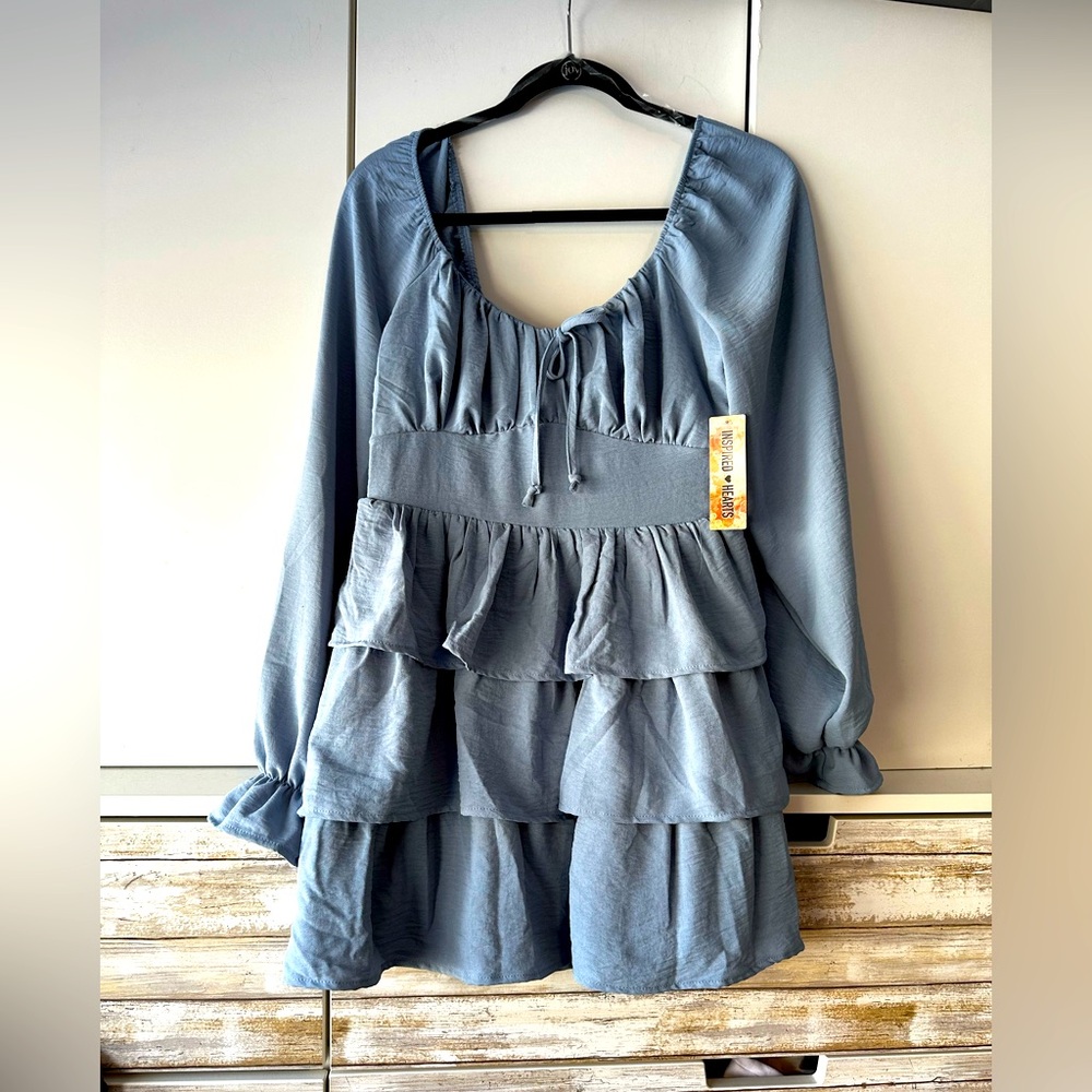 💙 NWT Inspired Hearts Tiered Ruffle Mini Dress Medium
